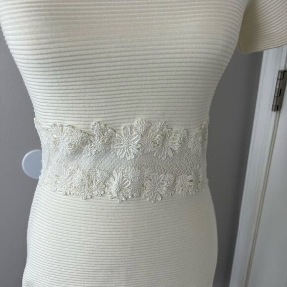 SANDRO Ivory Knit Fit & Flare Dress With Lace Mid Detail Size 1 | US Small - Picture 5 of 11
